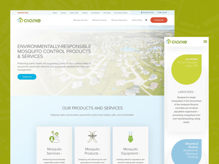 桌面移动视图Clarke Mosquito和Pest控制解决网站设计