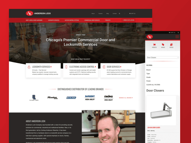 桌面大小截图和Anderson Lock网站移动尺寸截图